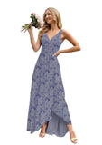Women’s Long Bridesmaid Dresses Sleeveless V-Neck Formal Wedding Guest Chiffon Prom Gowns for Teens