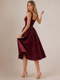 Floral Jacquard Satin Prom Dresses for Women Tea Length Formal Evening Party Dress with Pockets