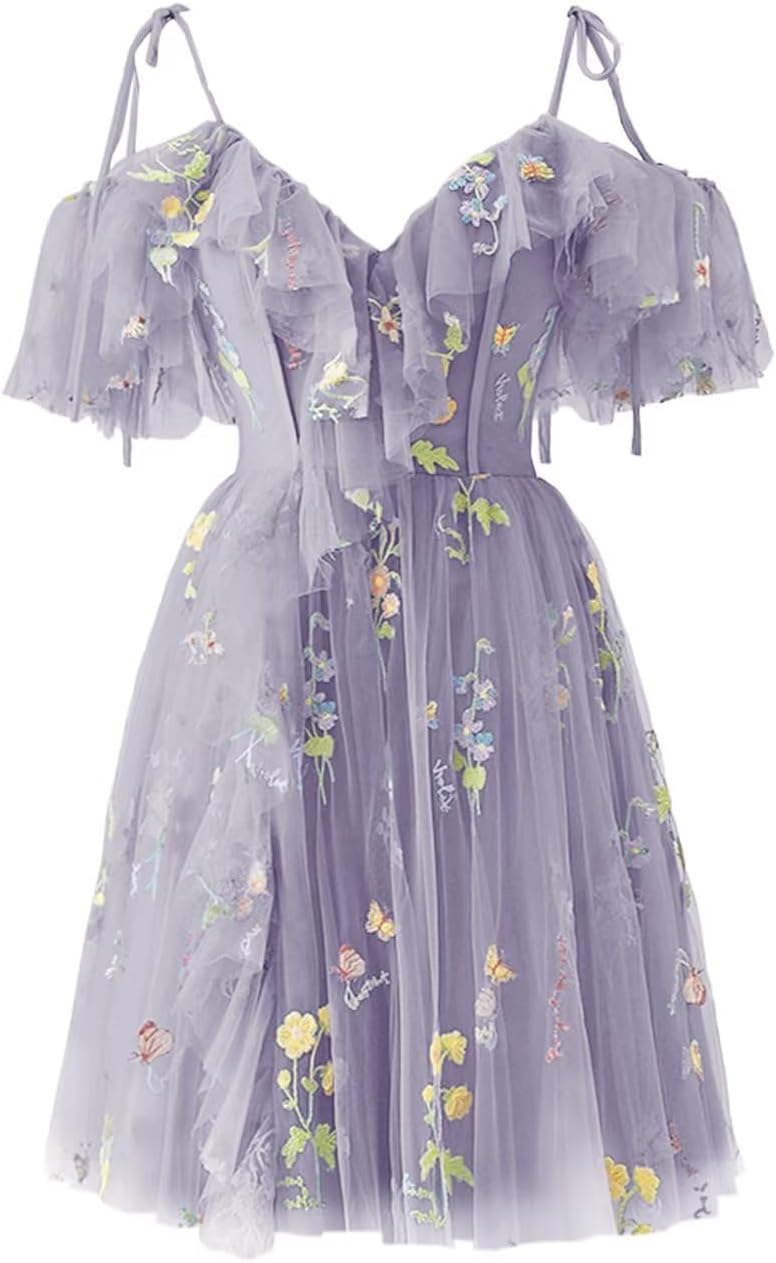 Vestidos de fiesta cortos de tul con bordado floral para mujer, vestidos formales para adolescentes 