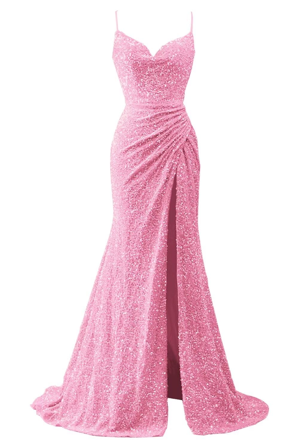 Spaghetti Straps Sequin Prom Dresses for Women 2027 Mermaid Ruched Formal Dress with Slit Sparkly Evening Party Gown