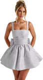 Jacquard Satin Homecoming Dresses for Teens Spaghetti Straps Short Prom Dress A-line Cocktail Party Gowns with Bow