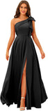 One Shoulder Bridesmaid Dresses Long for Women Satin Formal Gown Wedding Guest Dress