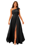 One Shoulder Bridesmaid Dresses Long for Women Satin Formal Gown Wedding Guest Dress