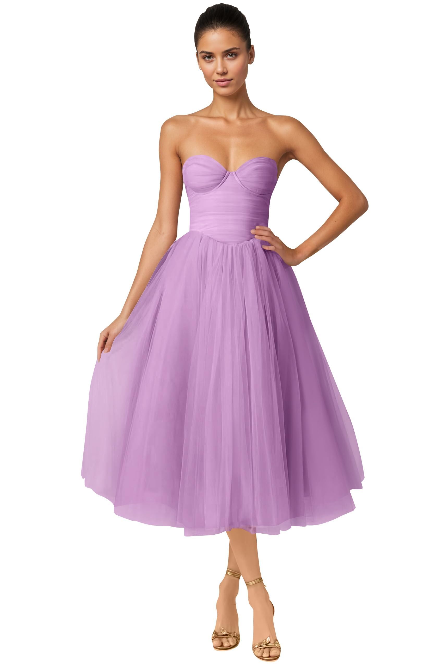 Strapless Prom Dresses Sweetheart Tulle Ball Gowns Corset Short Homecoming Dresses Pleated Lace-up Evening Dresses