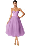 Strapless Prom Dresses Sweetheart Tulle Ball Gowns Corset Short Homecoming Dresses Pleated Lace-up Evening Dresses