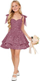 Sparkly Sequin Flower Girl Dress Tiered Cute Bow Spaghetti Straps Sweetheart Toddler Formal Dresses 2026
