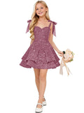 Sparkly Sequin Flower Girl Dress Tiered Cute Bow Spaghetti Straps Sweetheart Toddler Formal Dresses 2026