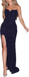 Sparkly Sequin Prom Dresses for Women 2025 Long Mermaid Strapless Glitter Formal Evening Prom Ball Gown with Slit