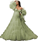 Womens Tulle Robe Maternity Dress for Photoshoot Off Shoulder Bridal Lingerie Maternity Gowns for Babyshower