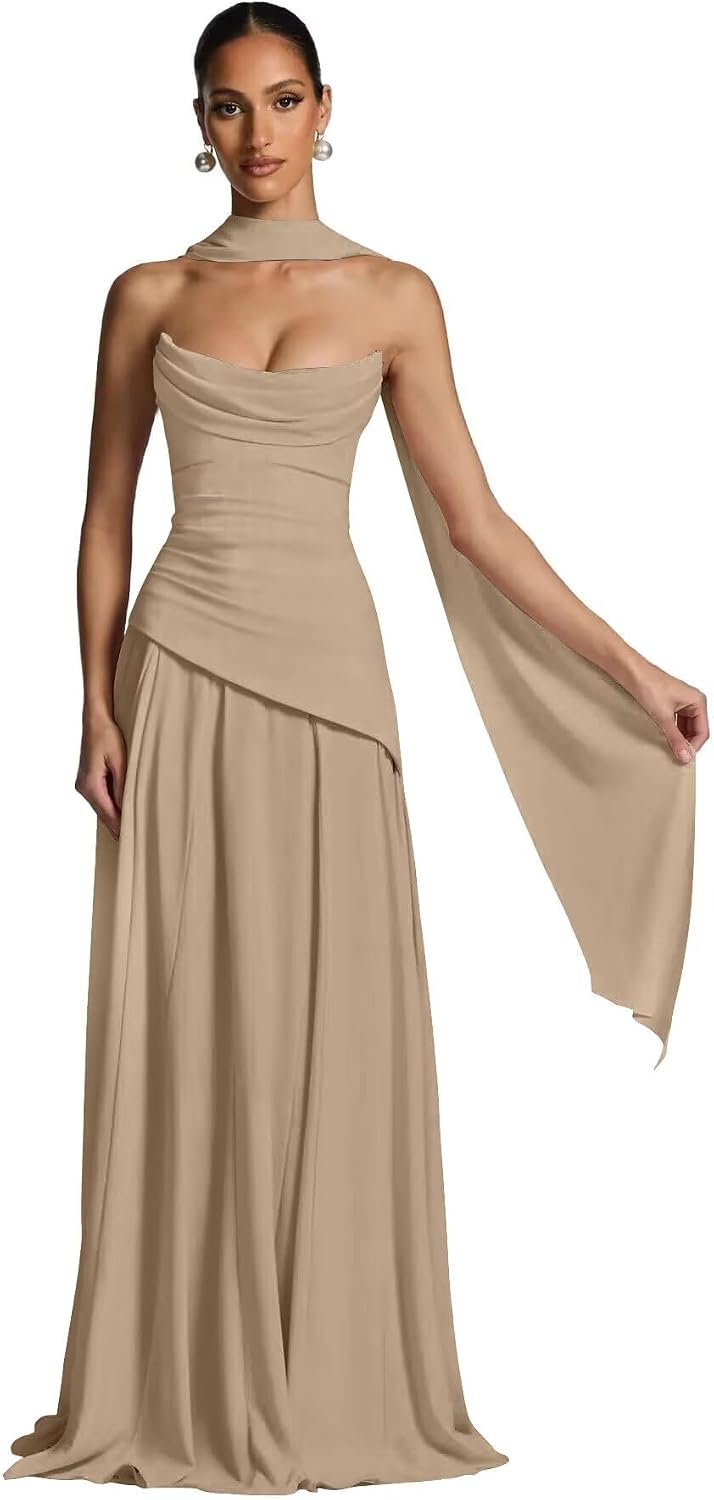 Kingbridal Strapless Bridesmaid Dresses with Scarf 2026 Long A-line Prom Formal Dress