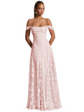 Off The Shoulder Floral Bridesmaid Dresses Long Lace Appliques Formal Gown A Line Wedding Guest Dress