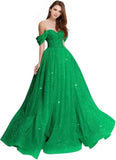 Sparkly Tulle Prom Dress 2026 Off The Shoulder Formal Dresses for Women Glitter A Line Long Ball Gown