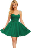 Vestidos cortos de tul brillante para adolescentes, con tirantes finos y corte en A, para fiesta de graduación.