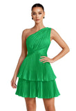 One Shoulder Satin Homecoming Dresses for Teens 2026 Short A-line Prom Dress Pleated Tiered Cocktail Party Gowns