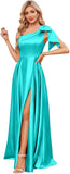 One Shoulder Bridesmaid Dresses for Women 2027 Long Satin A-line Formal Evening Party Dress with Slit