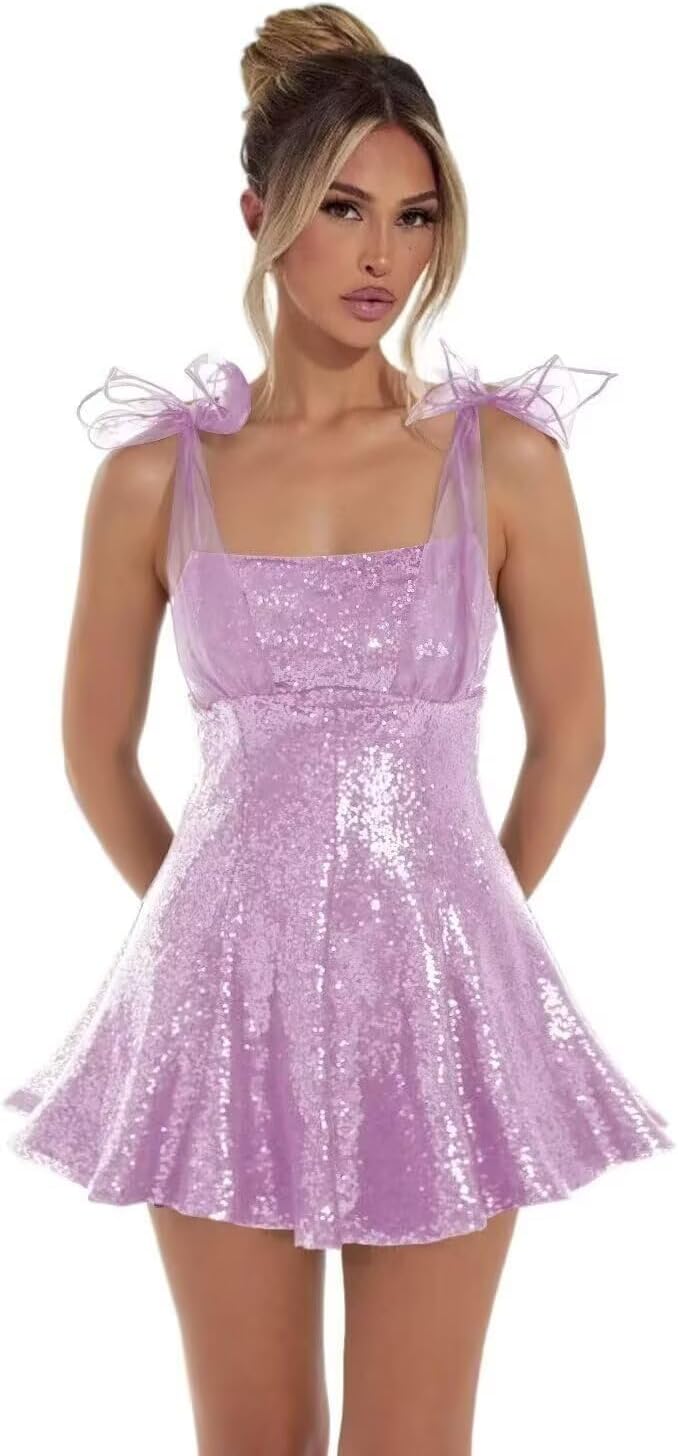 Sparkly Sequin Homecoming Dresses for Teens 2027 Spaghetti Strap Short Prom Dress with Bow Glitter Tulle Cocktail Party Gown