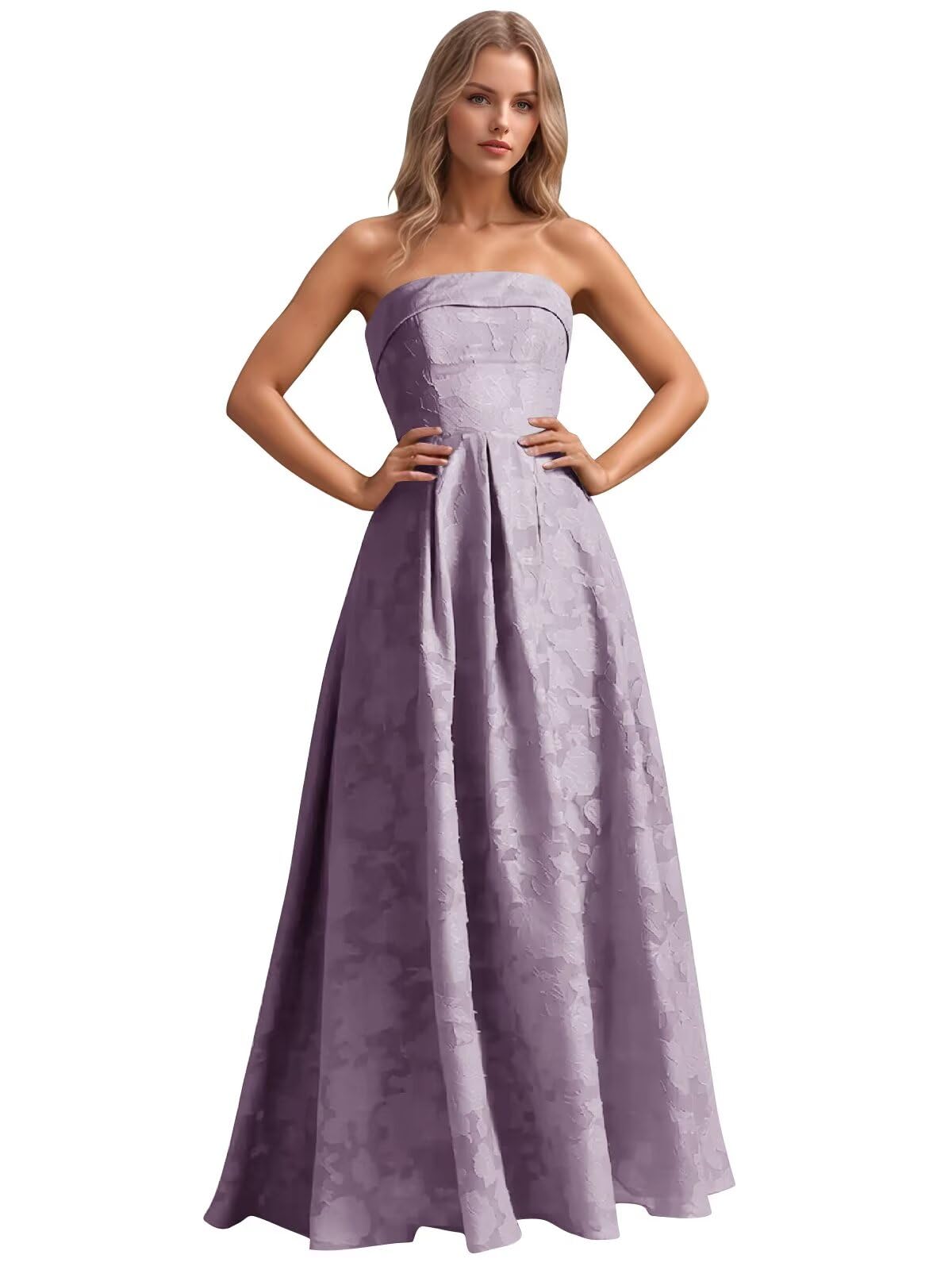 Jacquard Floral Prom Dresses Strapless Maxi Evening Gowns A-Line Ruched Formal Party Dress Elegant