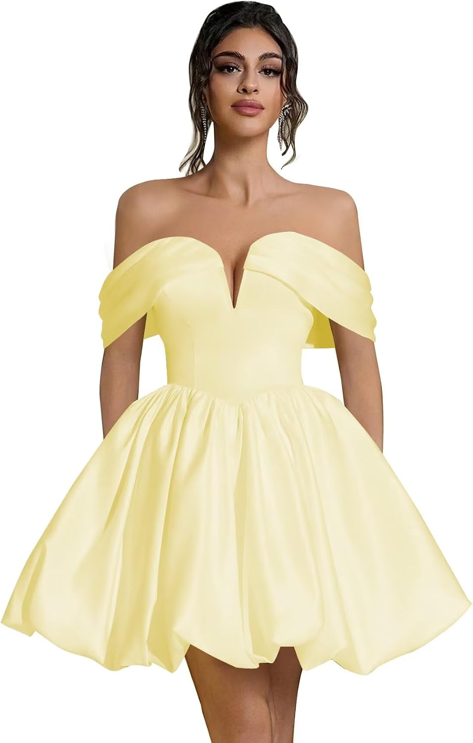 Off Shoulder Satin Homecoming Dresses Teens Short Bubble Dress A Line Mini Cocktail Party Gown