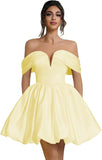 Off Shoulder Satin Homecoming Dresses Teens Short Bubble Dress A Line Mini Cocktail Party Gown