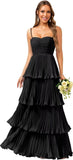 Tiered Ruffle Bridesmaid Dresses for Women Spaghetti Straps Long Chiffon Formal Evening Prom Gowns