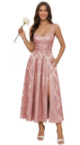 Jacquard Satin Bridesmaid Dresses for Women Spaghetti Straps A Line Tea Length Formal Dress