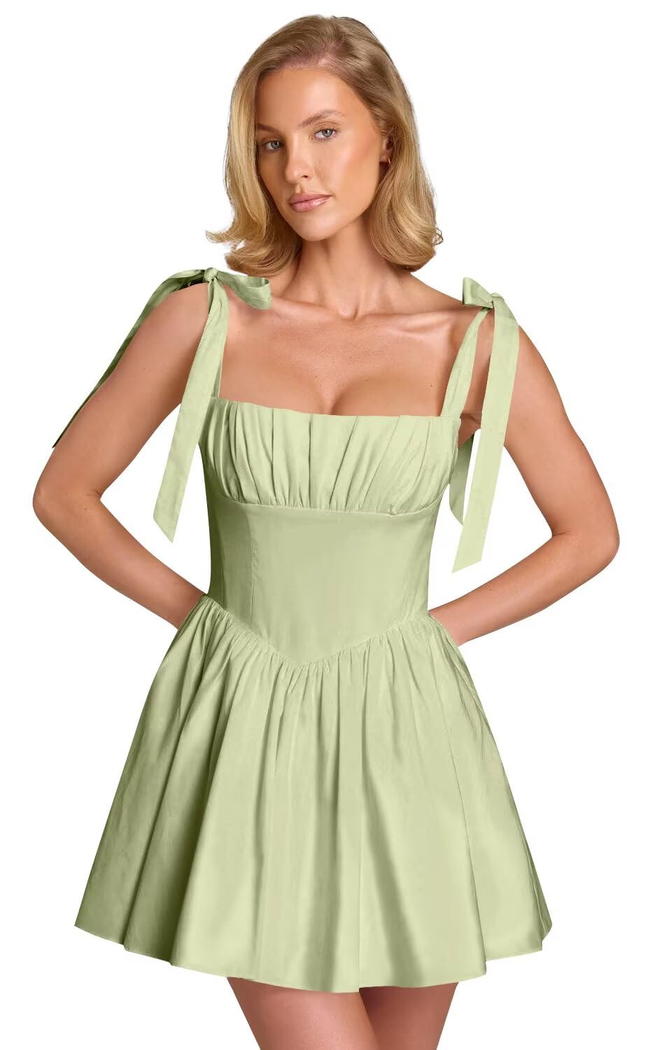 Spaghetti Straps Homecoming Dresses for Teens Satin A-line Short Prom Dress Pleated Cocktail Gowns with Pockets