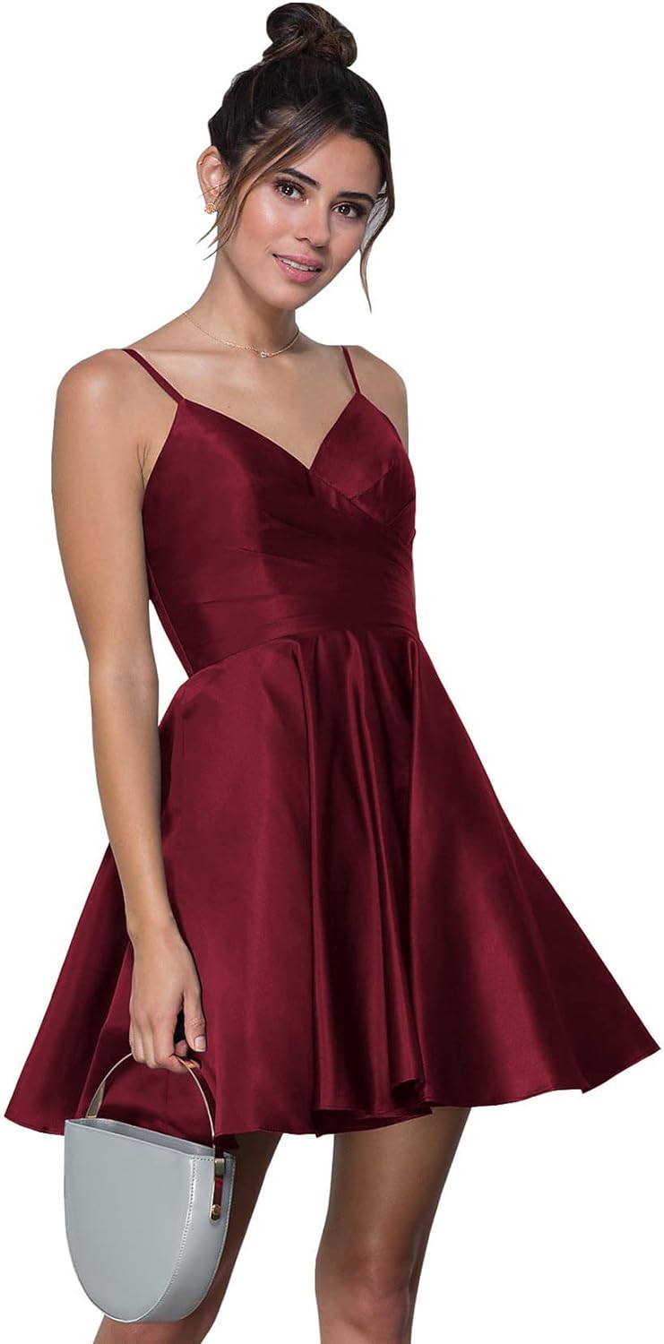 women's homecoming dress Women's Short Homecoming Dresses with Pockets A Line Ruched Satin Form – kingbridals