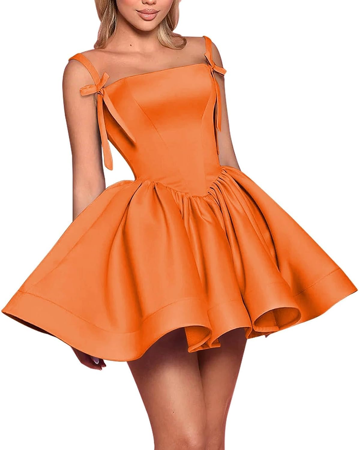 Satin Homecoming Dresses for Teens 2027 Spaghetti Straps Square Neck A-line Short Prom Dresses with Pockets