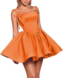 Satin Homecoming Dresses for Teens 2027 Spaghetti Straps Square Neck A-line Short Prom Dresses with Pockets