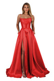 Satin Prom Dresses for Teens Long A-Line Cowl Neck Formal Evening Gown with Slit 2026 Maxi Ball Gowns