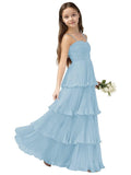 Chiffon Pleated Junior Bridesmaid Dress Princess Birthday Tiered Ruffle Prom Gown Wedding Long Flower Girl Dress