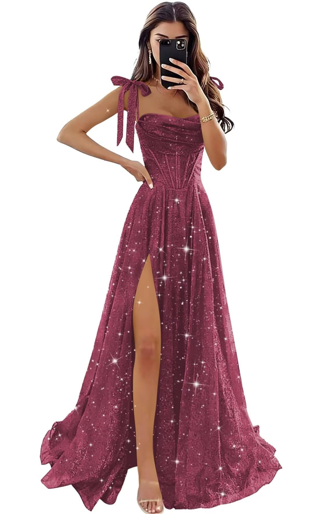 Tulle Prom Dresses with Slit Spaghetti Straps A Line Maxi Long Formal Dress