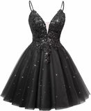 Spaghetti Straps Sequin Lace Appliques Short Homecoming Dresses for Teens Glitter Tulle Prom Party Dresses