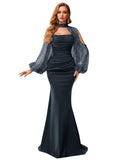 Kingbridal Gowns Long Sleeve Prom Dresses 2026 Mermaid Satin Formal Dress for Women Sparkly Sequin Halter Neck Evening Party Gowns
