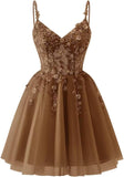 Lace Applique Tulle Homecoming Dresses for Teens Sparkly 3D Flower Short Prom Dress Sequin Quinceanera DAMA Dress