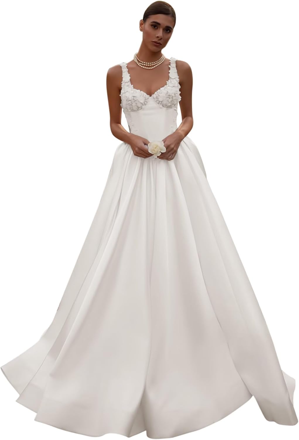 Spaghetti Straps Satin Wedding Dress for Bride 2027 A Line V Neck Bridal Gowns with Train