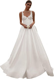 Spaghetti Straps Satin Wedding Dress for Bride 2027 A Line V Neck Bridal Gowns with Train