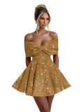 Sparkly Sequins Homecoming Dresses for Teens with Bow 2027 Strapless Short Prom Dress Cocktail Gown