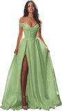 Jacquard Satin Prom Dresses Off the Shoulder Corset A Line Long Formal Gown Sweetheart Neck Party Dress with Slit