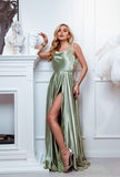 Vestidos de fiesta largos de satén con abertura alta para mujer, 2024, tirantes finos ajustables, vestidos de fiesta formales con bolsillos 