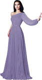 One Shoulder Mother of The Bride Dresses Long Sleeve Formal Dress Chiffon Evening Gowns for Women
