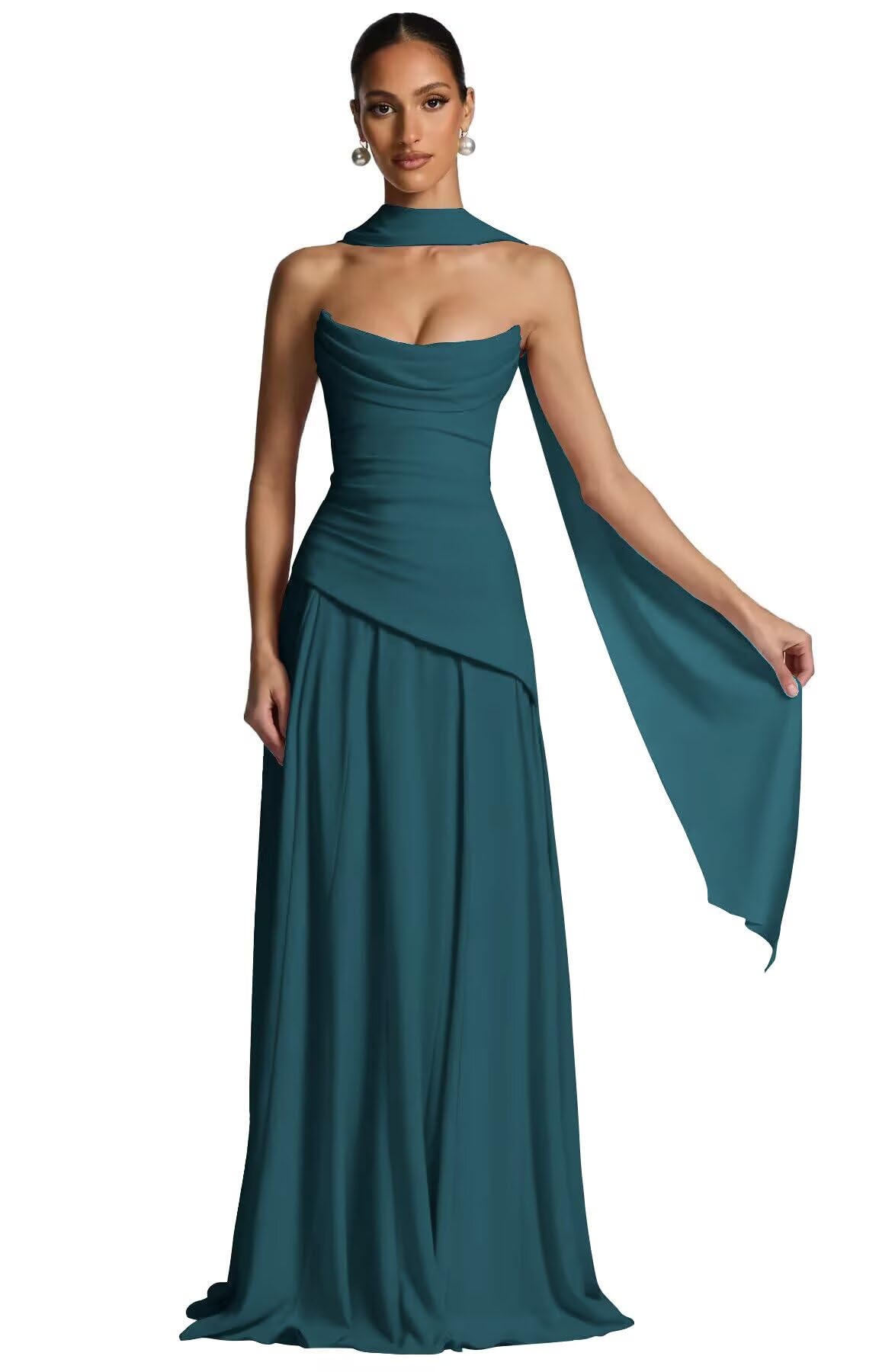 Kingbridal Strapless Bridesmaid Dresses with Scarf 2026 Long A-line Prom Formal Dress