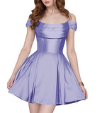 Satin Homecoming Dresses Short Wedding Dresses 2026 Off Shoulder Prom Dress with Pockets A Line Formal Party Gown