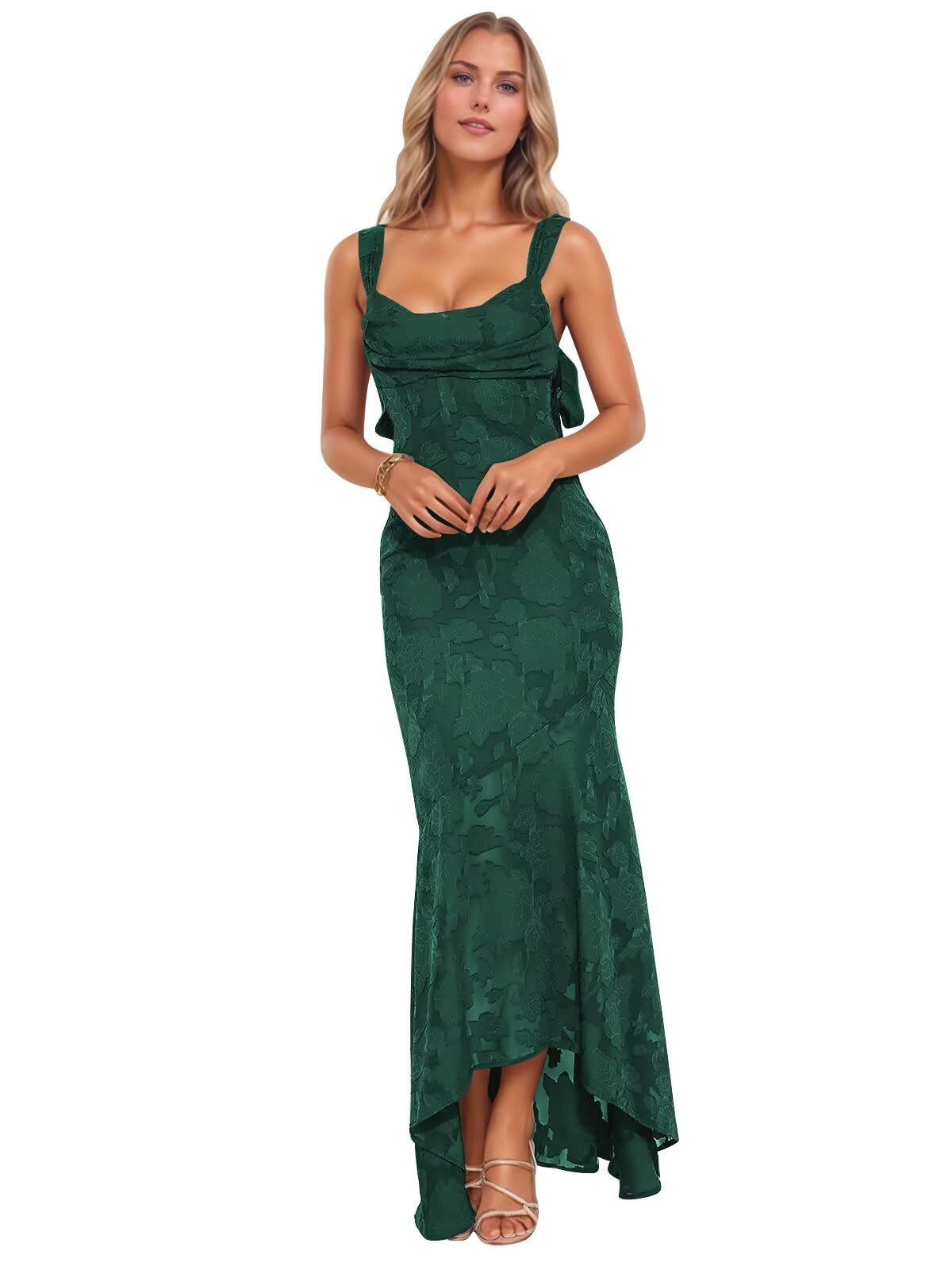 Jacquard Laces Prom Dress for Women Bridesmaid Dresses Bow Strapless Long Formal Wedding Party Gown