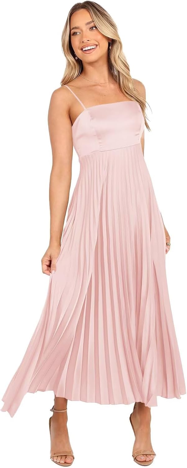 Midi Pleated Bridesmaid Dresses for Women Tea Length Formal Wedding Guest Dresses Prom Formal Gowns