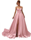 Kingbridal Gowns Strapless Prom Dresses for Women 2026 Long Satin A-line Formal Dress with Slit Beaded Corset Evening Party Gowns
