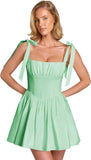 Spaghetti Straps Homecoming Dresses for Teens Satin A-line Short Prom Dress Pleated Cocktail Gowns with Pockets
