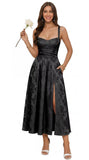 Jacquard Satin Bridesmaid Dresses for Women Spaghetti Straps A Line Tea Length Formal Evening Dress