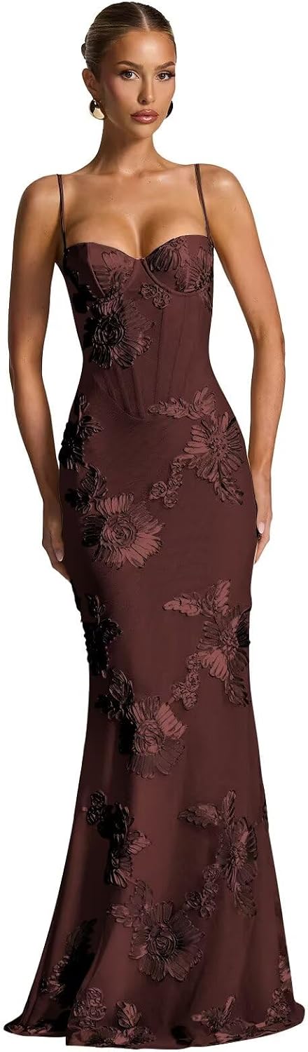 Spaghetti Straps Mermaid Prom Dress 2026 Floral Embroidery Long Corset Formal Evening Gowns