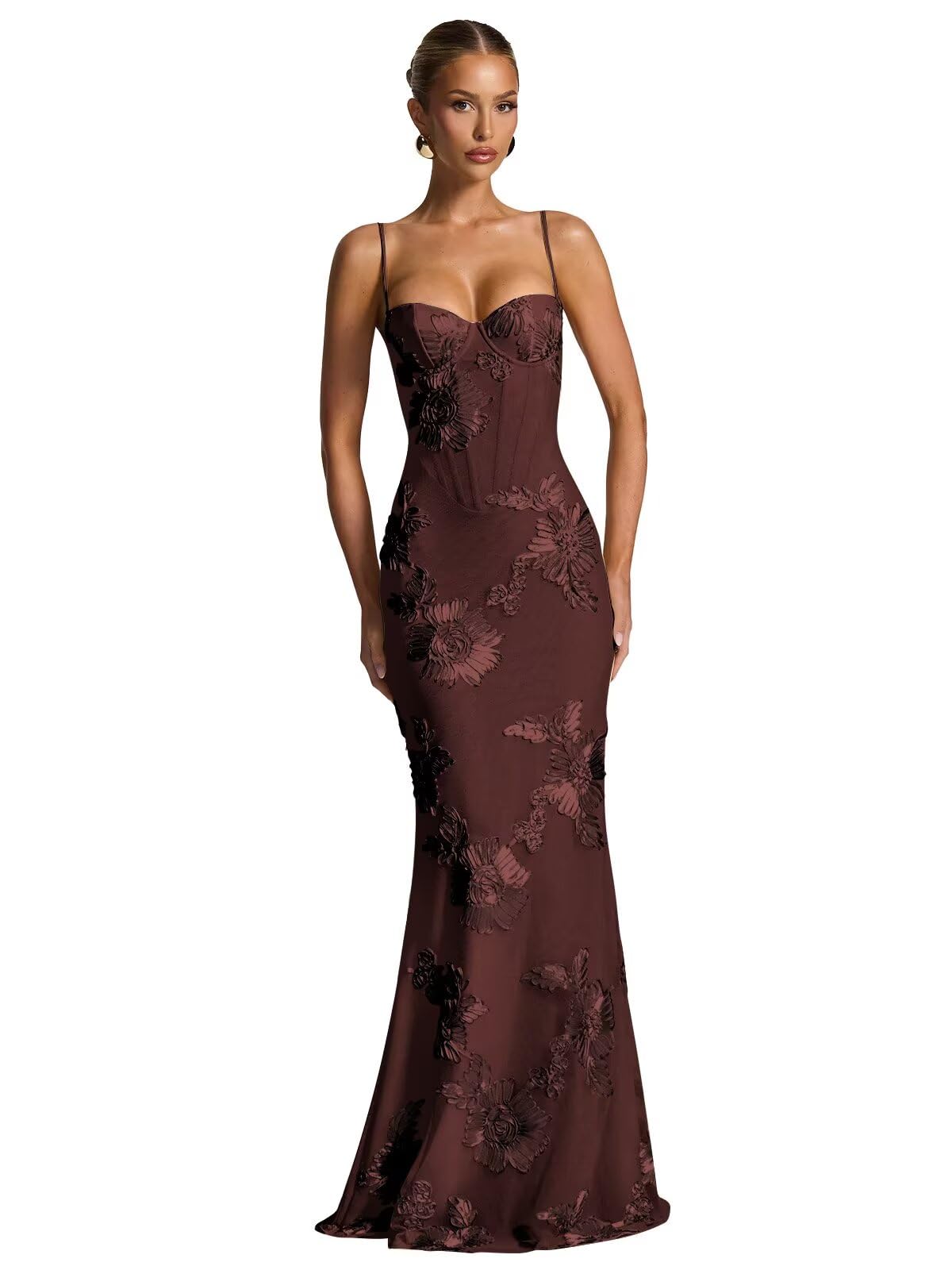 Spaghetti Straps Mermaid Prom Dress 2026 Floral Embroidery Long Corset Formal Evening Gowns